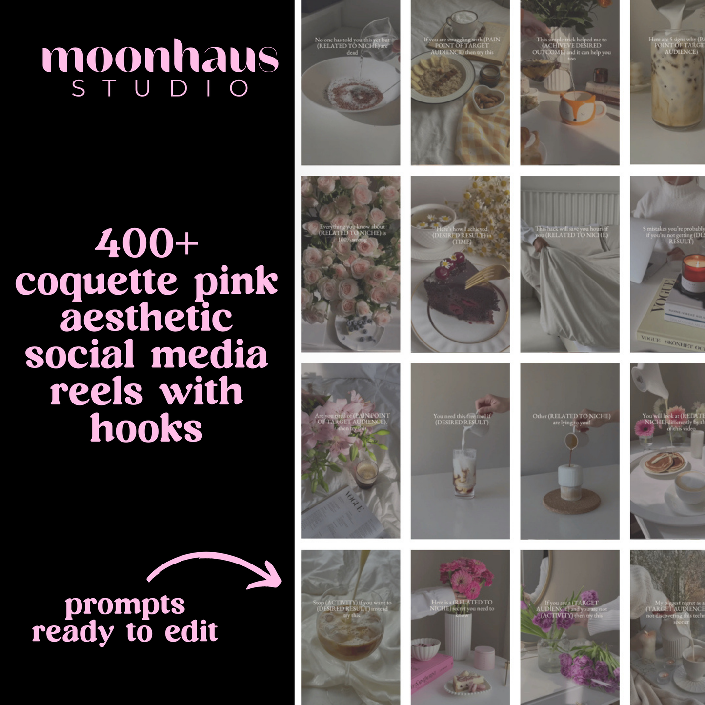 canva template: 1100+ pink coquettes aesthetic faceless reels & photos | faceless social media digital marketing | instagram reels templates