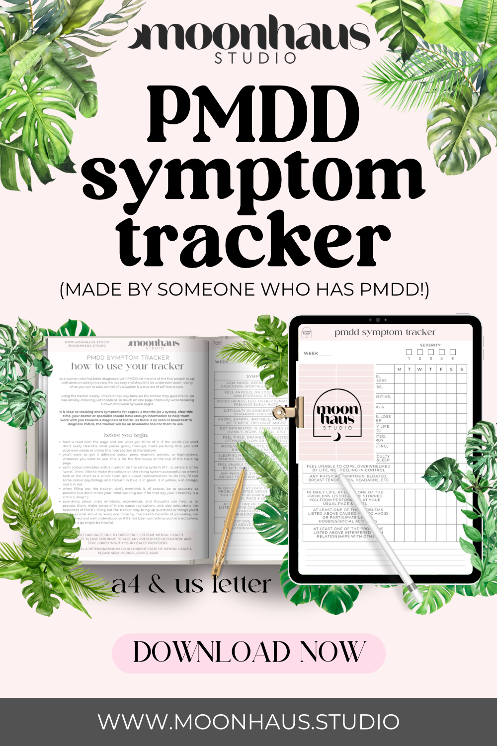 PMDD symptom tracker: digital & printable || women’s health, mental health PDF