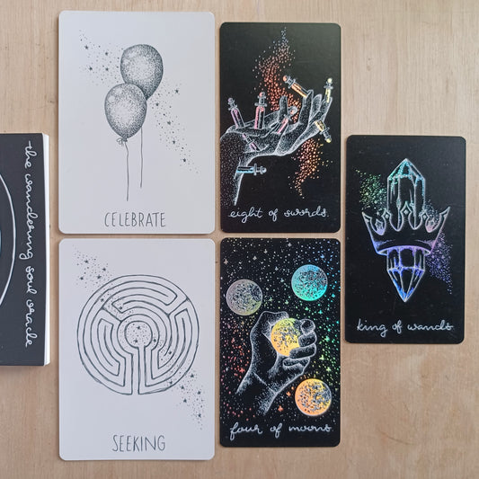 tarot card deck & oracle deck gift set: indie divination bundle | holographic, unique, white & black tarot & oracle decks