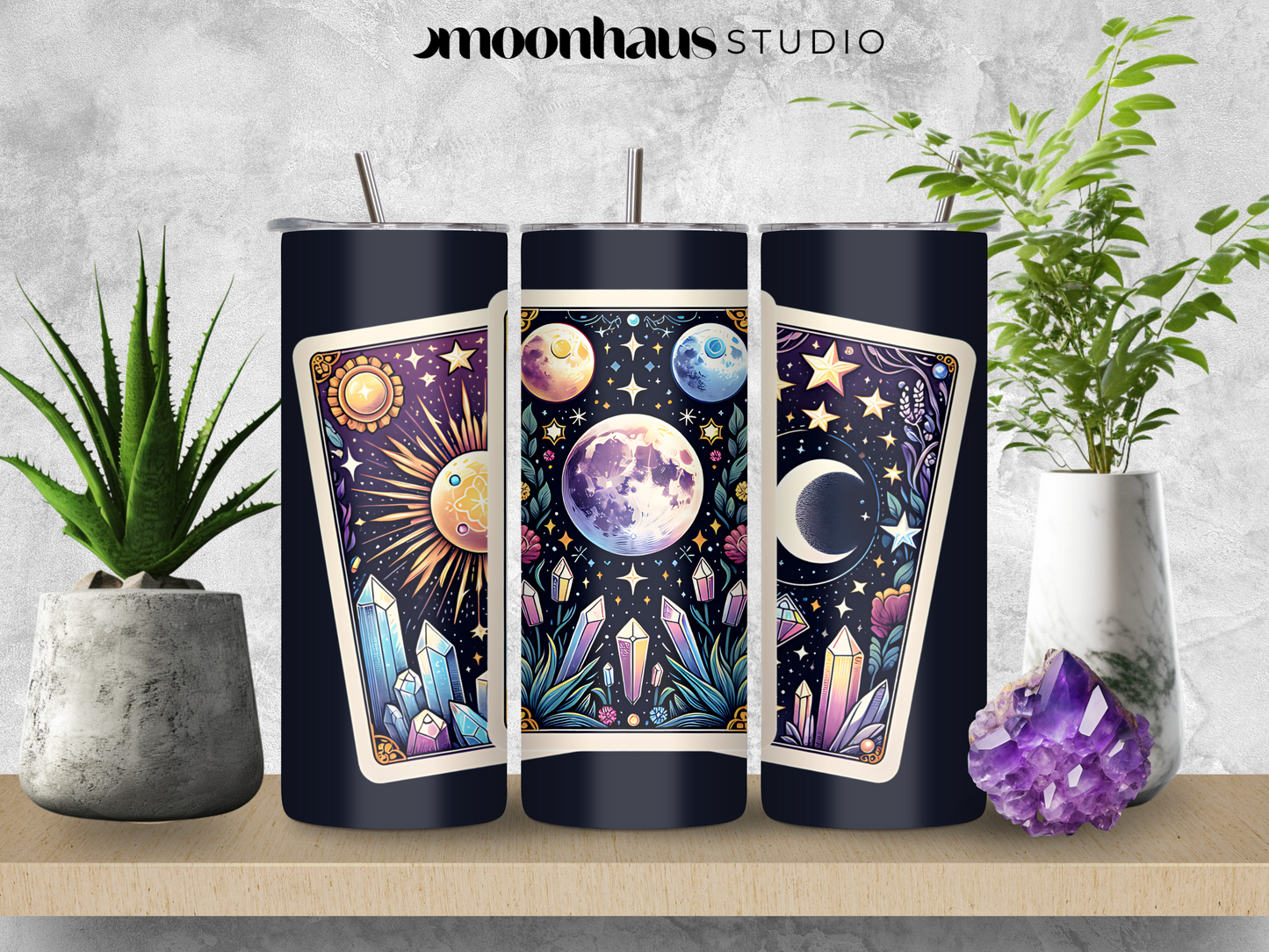 tarot card reading skinny straight tumbler wrap 20oz PNG for sublimation | sun, moon, star | tarot reading, oracle deck, tarot art printable