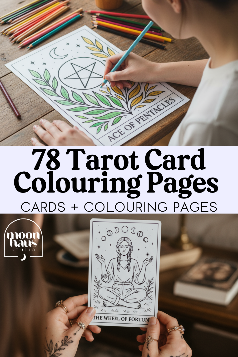 78 Tarot Colouring Pages Deck, Printable Tarot Cards to Colour, Digital Mindful Art for Creatives & Tarot Lovers