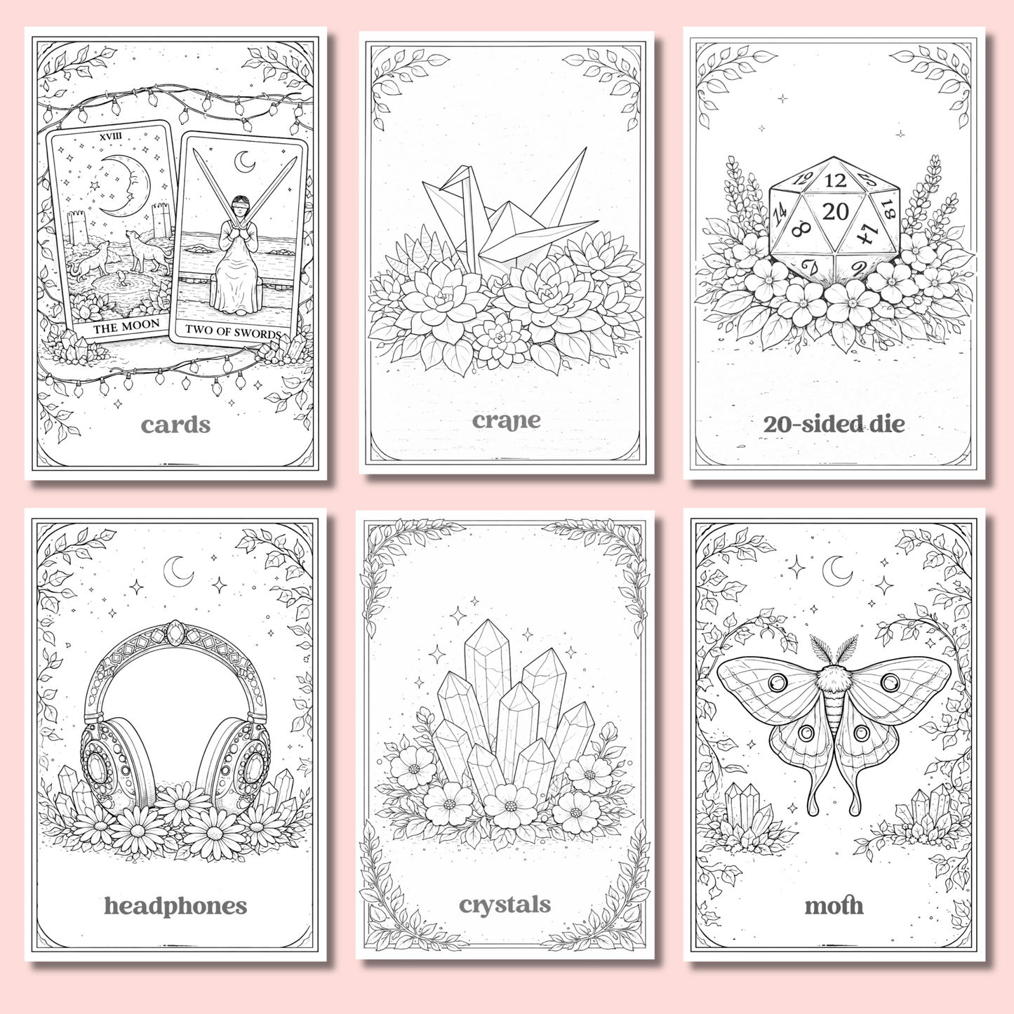 50 Printable Oracle Card Deck of Colouring Pages, Printable & Digital