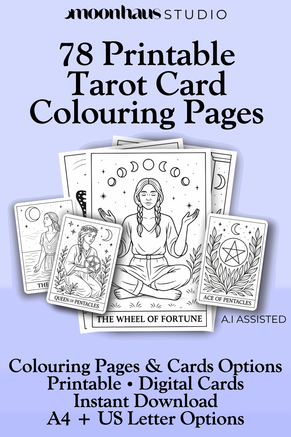 78 Tarot Card Colouring Pages Deck (( USE CODE AMANDA1 )) Printable Tarot Cards to Colour, Digital Mindful Art for Creatives & Tarot Lovers