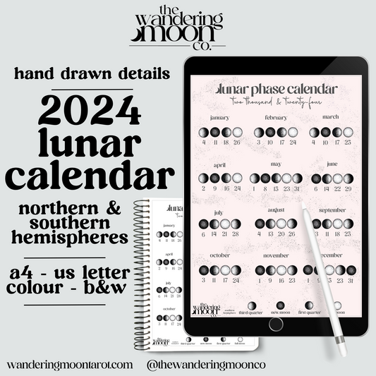 2024 moon calendar lunar planner | moon phase chart | instant access PDF
