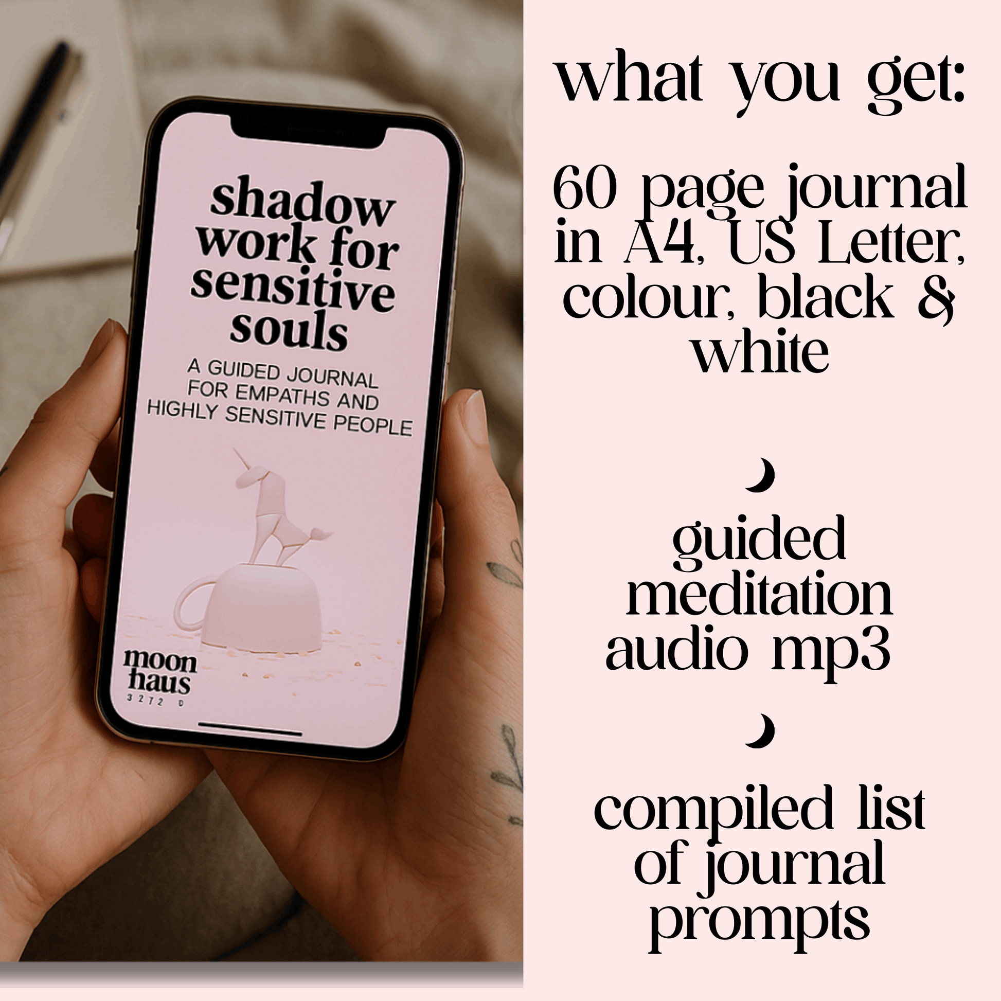 Shadow Work Journal Ebook for Empaths & Highly Sensitive People - guidebook, workbook | printable digital PDF | inner child, trauma healing