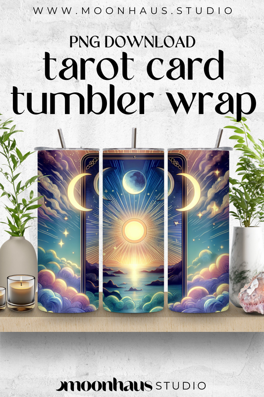 tarot card skinny straight tumbler wrap 20oz PNG for sublimation | the sun, the moon cards |