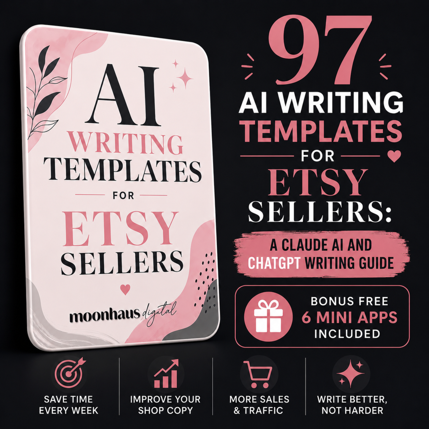 Etsy Sellers Prompts Ebook | Claude AI ChatGPT Writing Prompt Pack Templates | Side Hustle SEO Listings