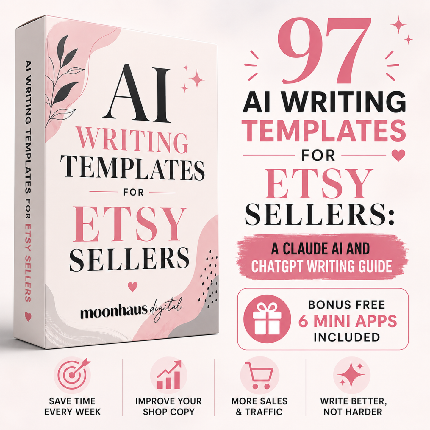 Etsy Sellers Prompts Ebook | Claude AI ChatGPT Writing Prompt Pack Templates | Side Hustle SEO Listings