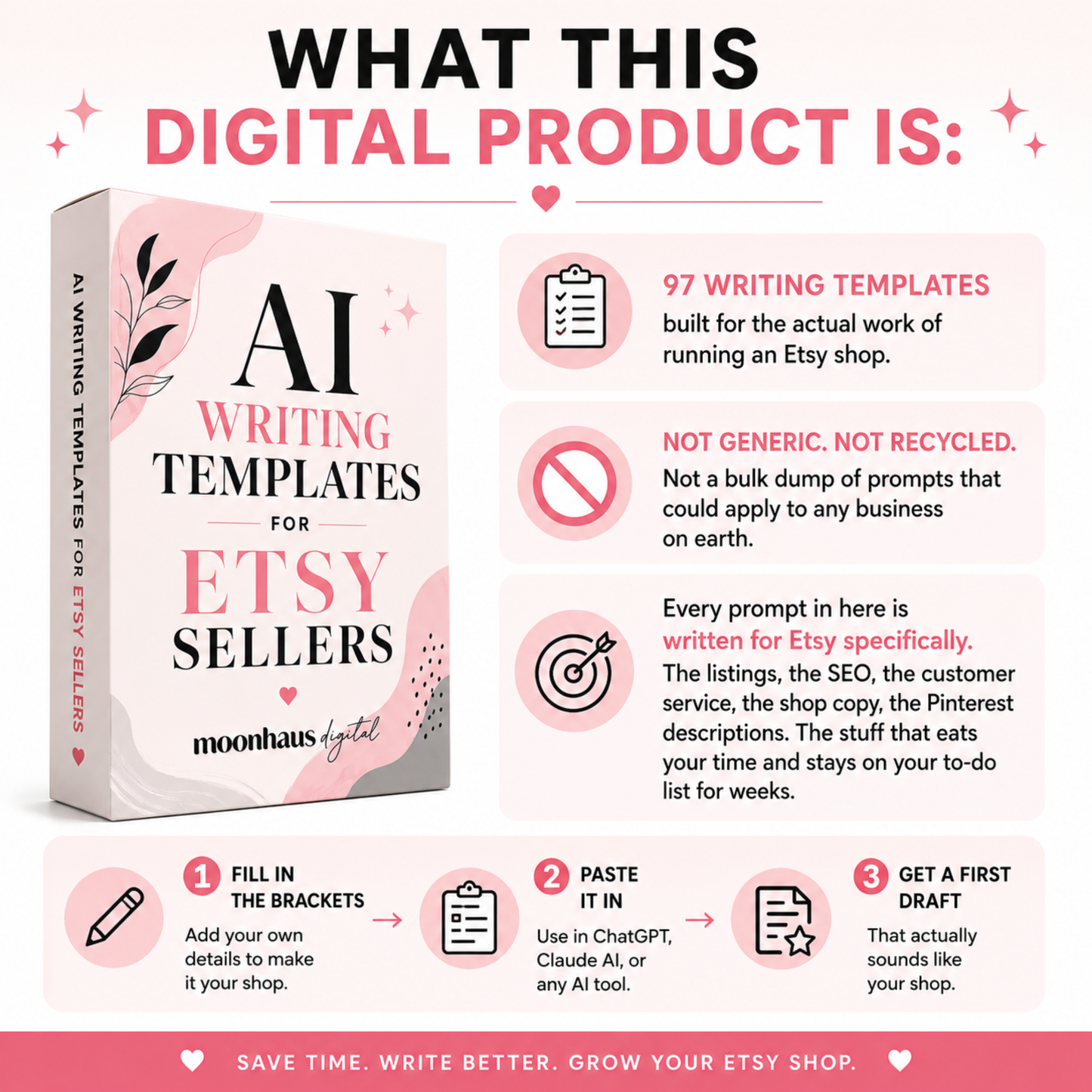 Etsy Sellers Prompts Ebook | Claude AI ChatGPT Writing Prompt Pack Templates | Side Hustle SEO Listings