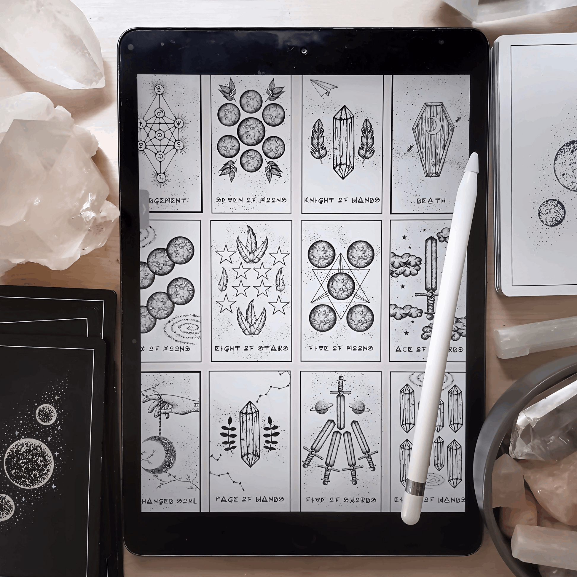 Printable & Digital Tarot Card Deck: The Lunar Wanderer, Indie, Hand Drawn Tarot Art