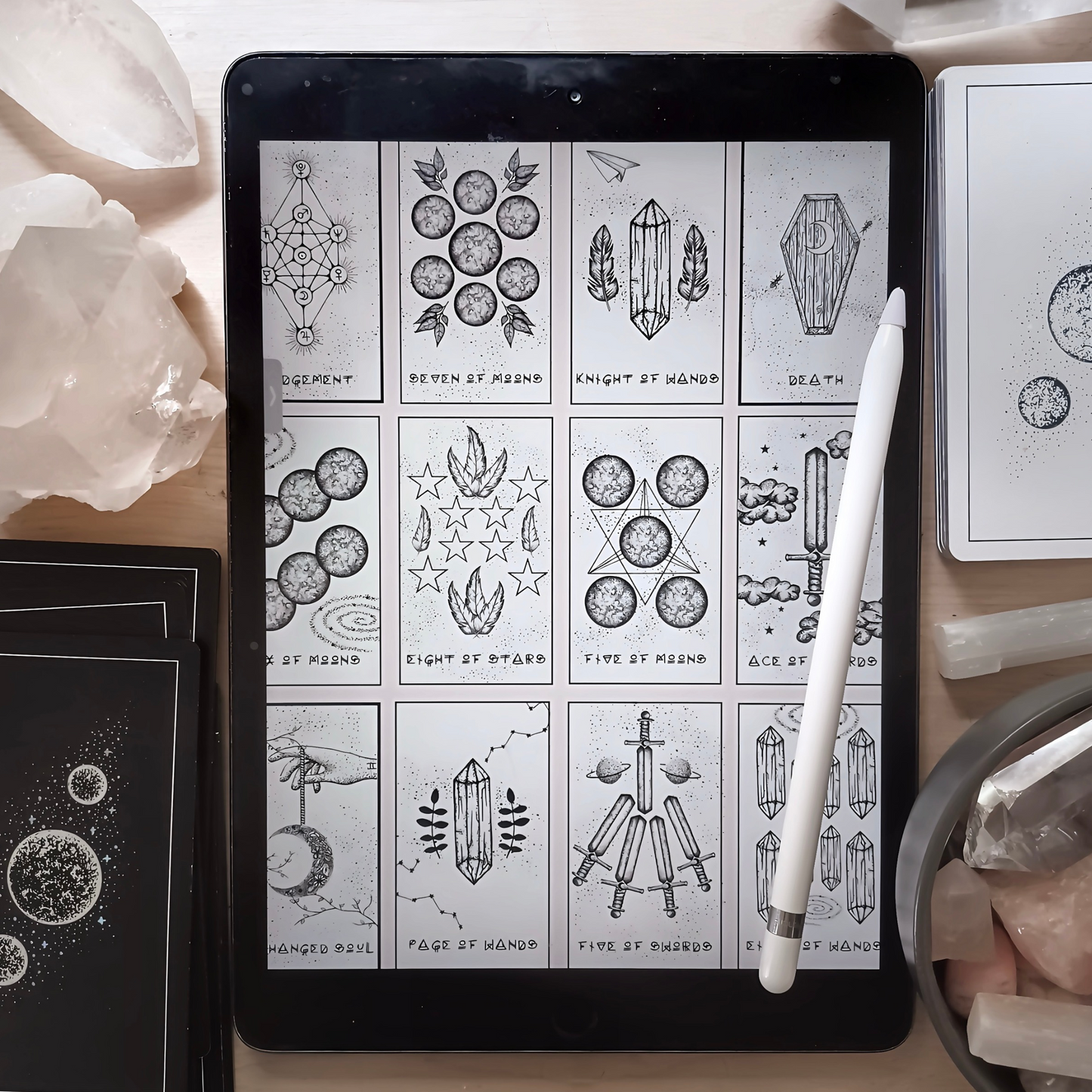 Printable & Digital Tarot Card Deck: The Lunar Wanderer, Indie, Hand Drawn Tarot Art