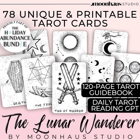 Printable & Digital Tarot Card Deck: The Lunar Wanderer, Indie, Hand Drawn Tarot Art | The Holiday Abundance Bundle