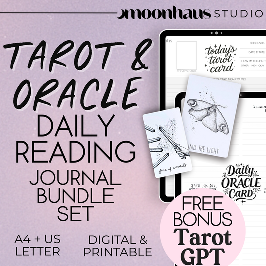 Daily Tarot Card and Oracle Reading Journal Pages Set with GPT