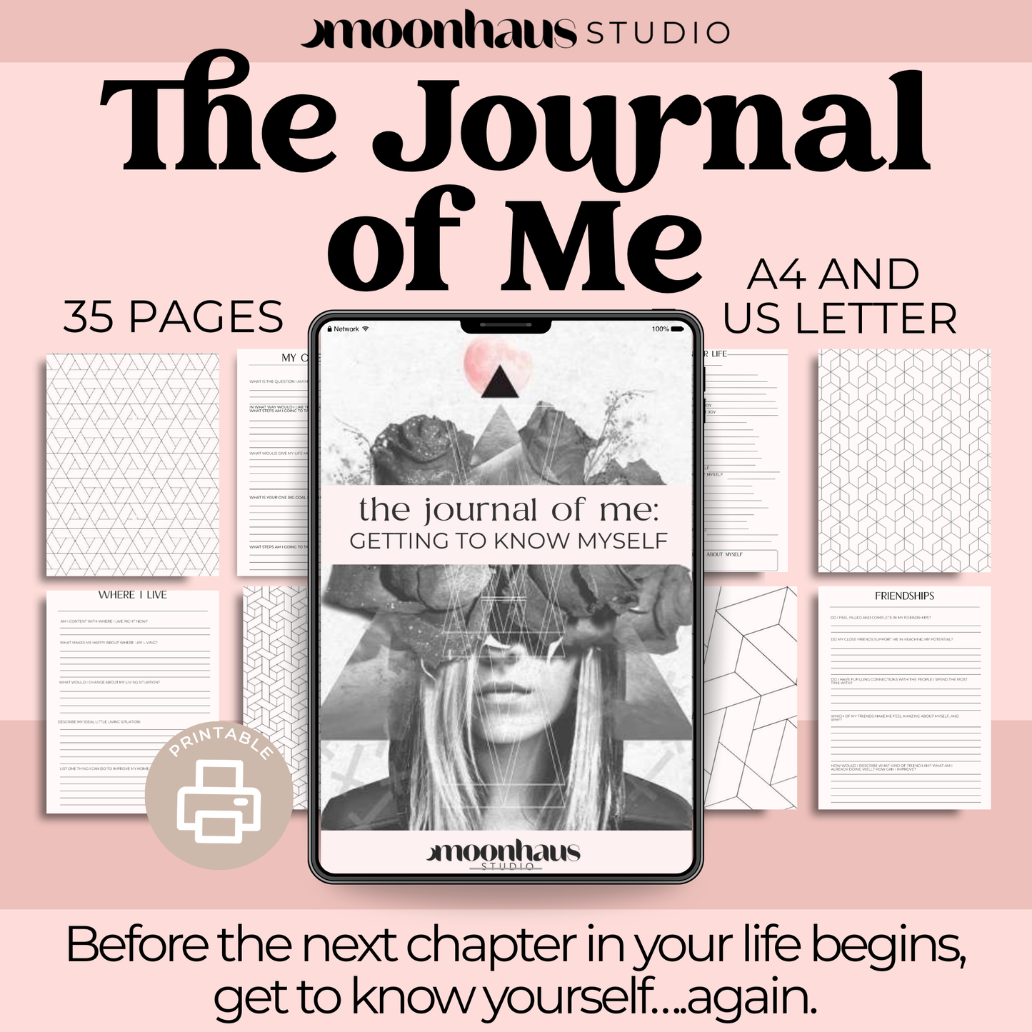 The Journal Of Me: Insight, Self-discovery, & Reflection | Aesthetic Journal & Mindful Colouring, 35 Pages | Printable & Digital PDF