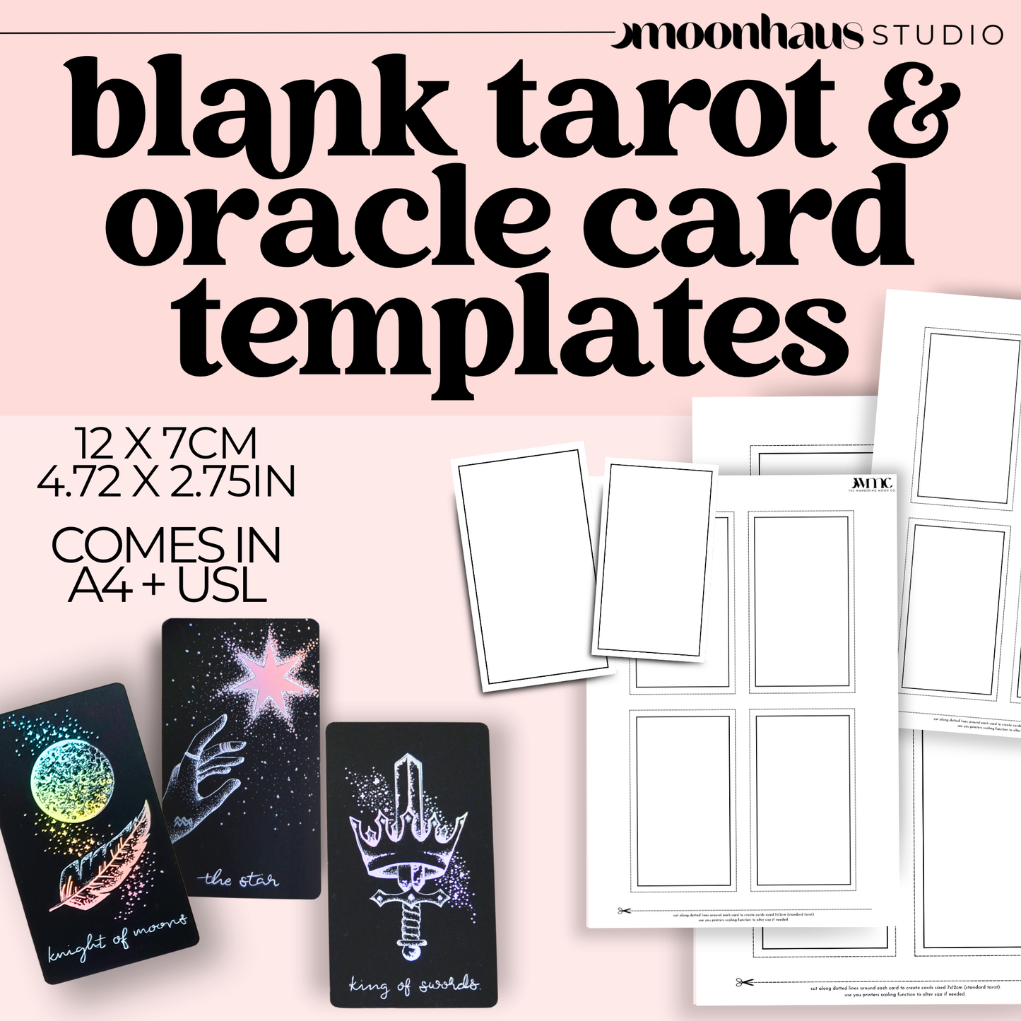 Blank Digital Tarot Cards Templates: DIY Oracle Cards, Affirmation & Divination - Printable Instant Download PDF