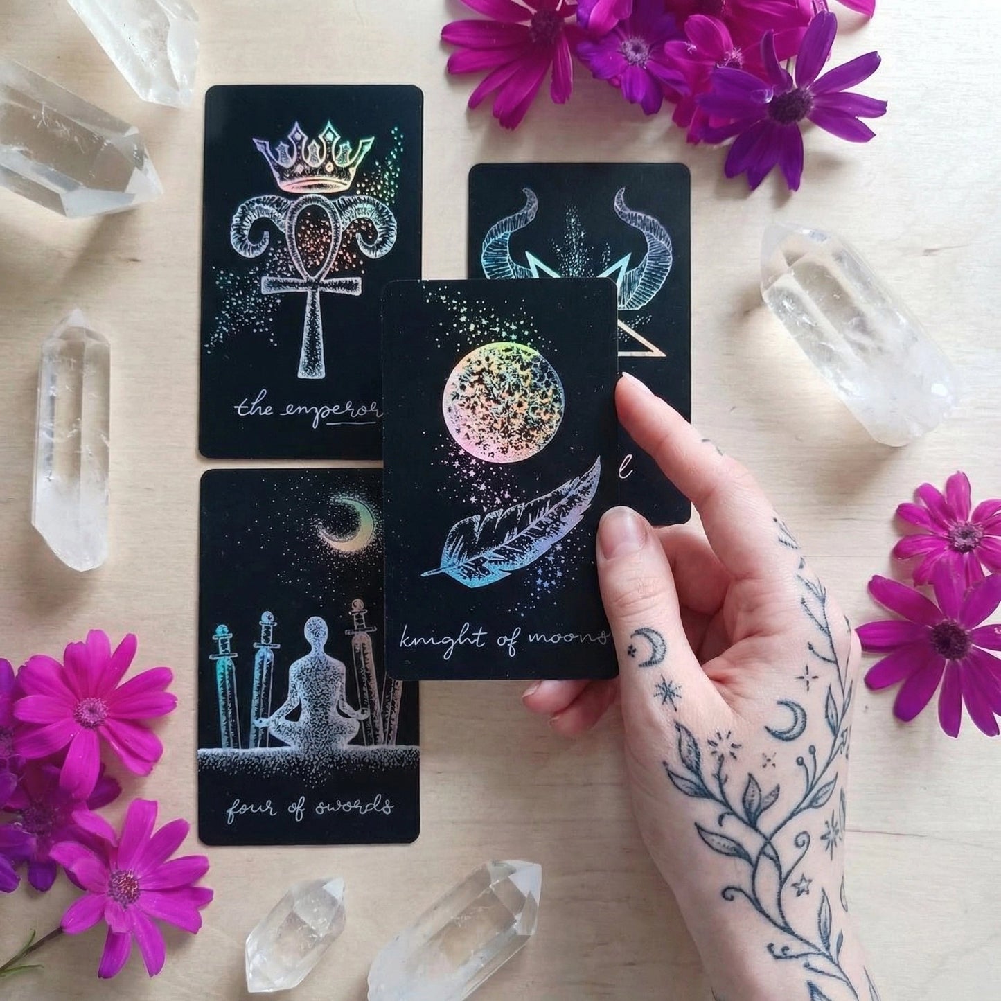 Indie Tarot Deck with Guidebook: Midnight Sky Tarot - Black Tarot Cards with Holographic Details