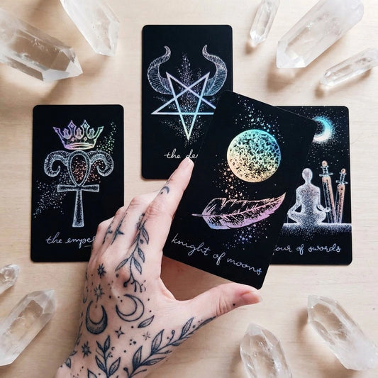 Indie Tarot Deck with Guidebook: Midnight Sky Tarot - Black Tarot Cards with Holographic Details