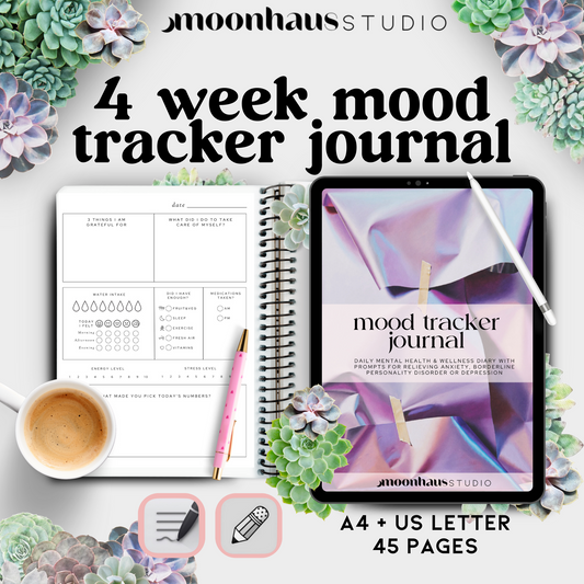 digital journal: mood tracker, aesthetic journal, mental health journal, depression, anxiety, mental wellness, chronic pain & illness