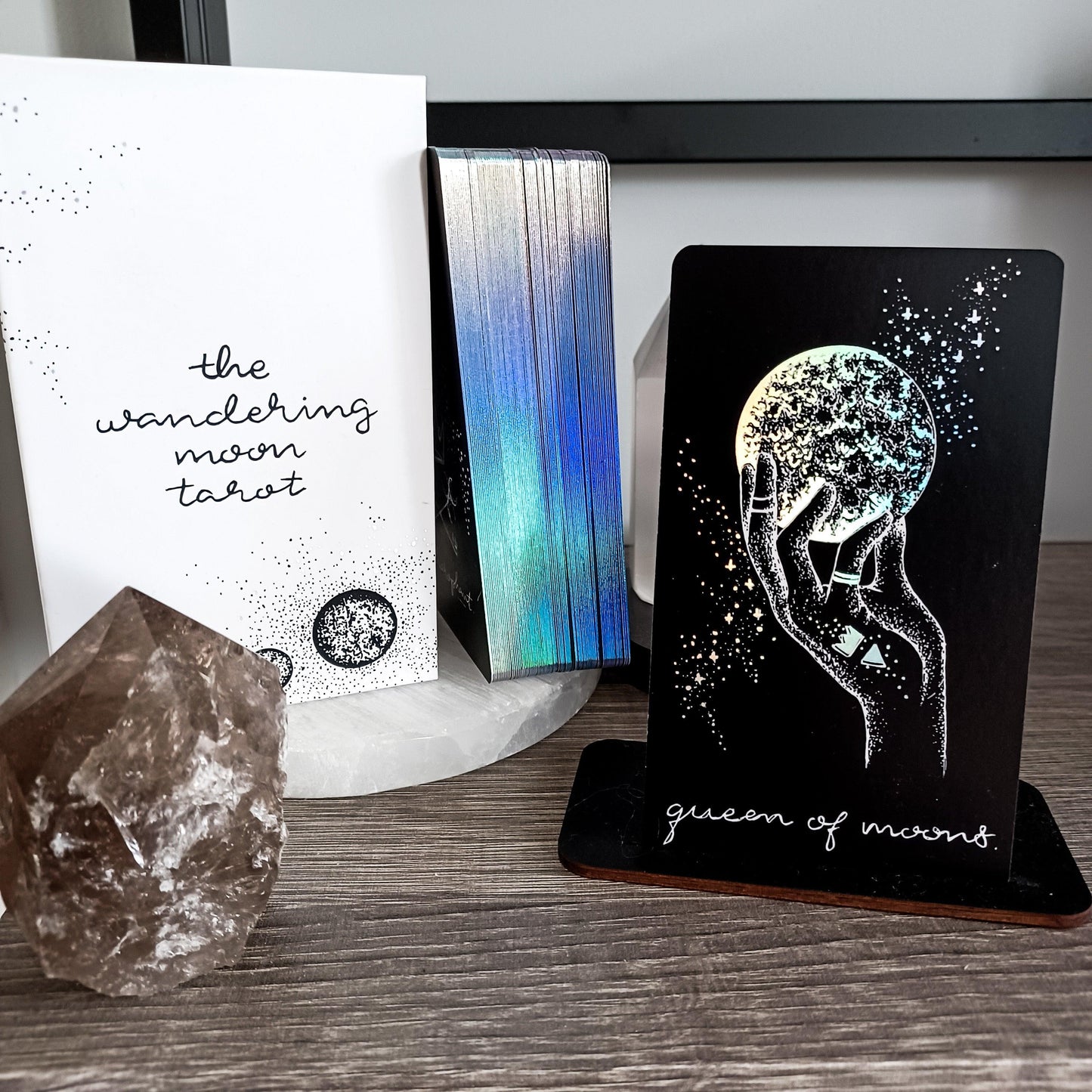 two piece box, deck, keyword guidebook and card from indie tarot deck 