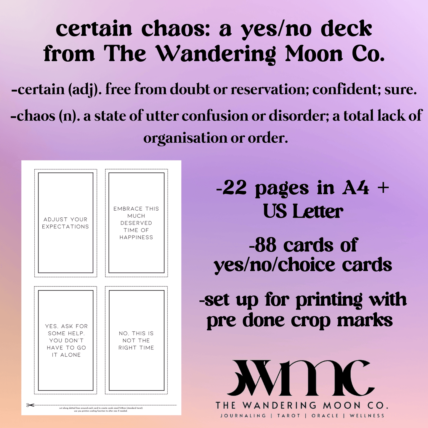 clarification cards yes/no digital deck | tarot & oracle readings | printable downloadable PDF