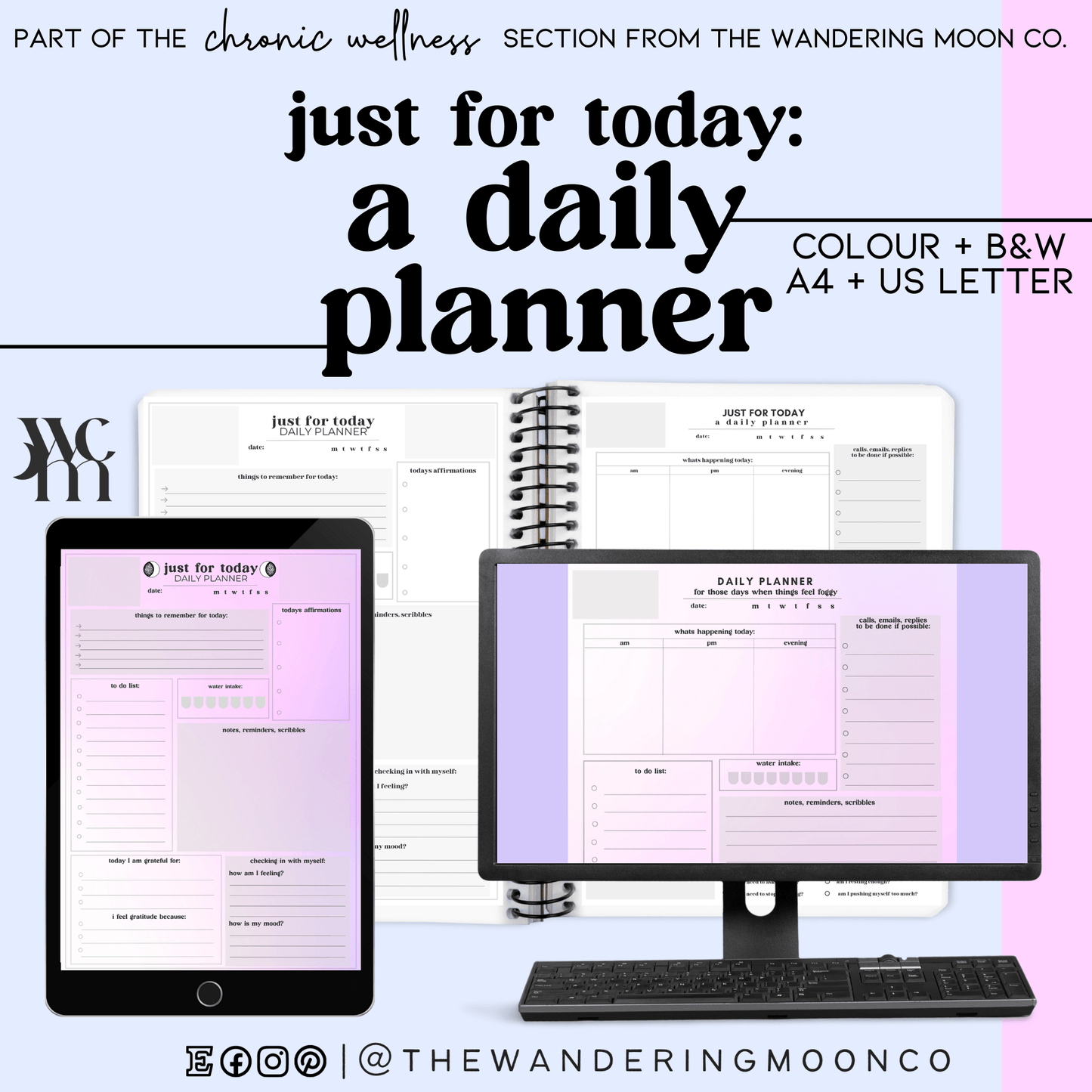 daily planner, to do list, task planner page PDF print & download | chronic pain & illness, disability, memory fog