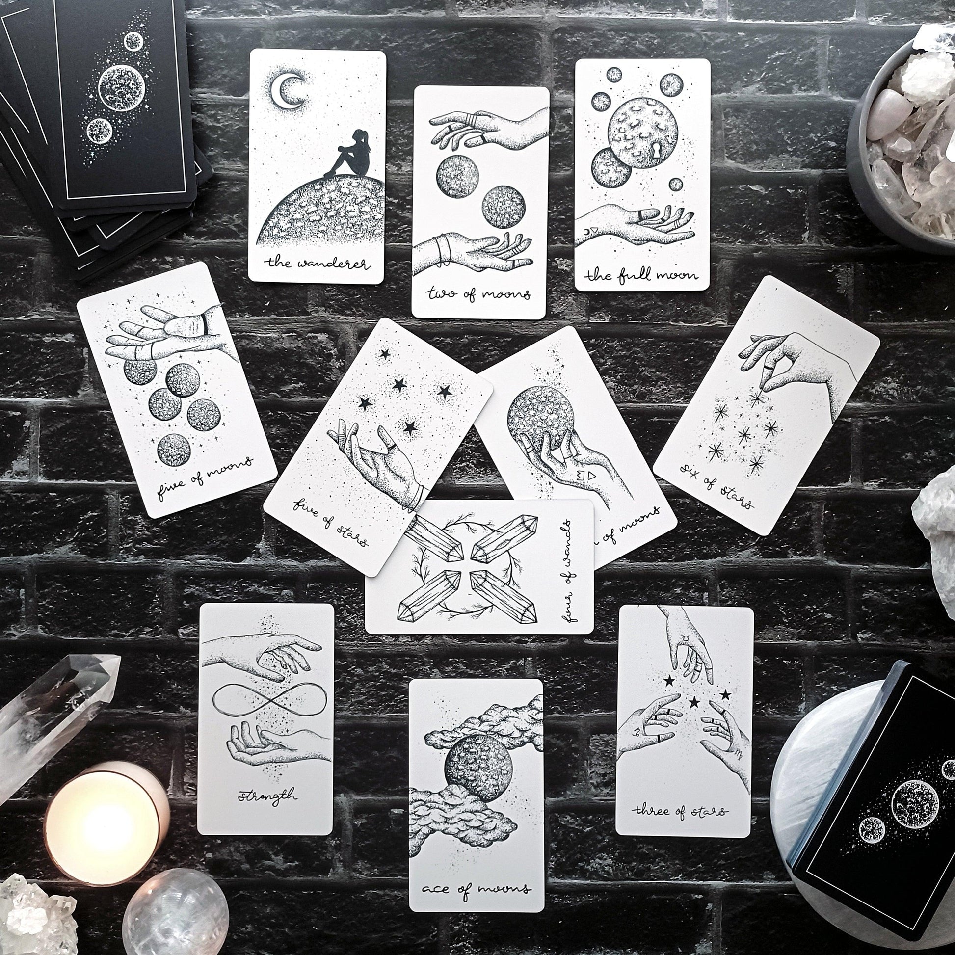 free tarot deck! Wandering Moon Tarot Deck, Celestial Tarot Cards, Crystal Tarot Card Deck, Indie Tarot Deck, Beginner Tarot Deck, Tarot Deck with Guide