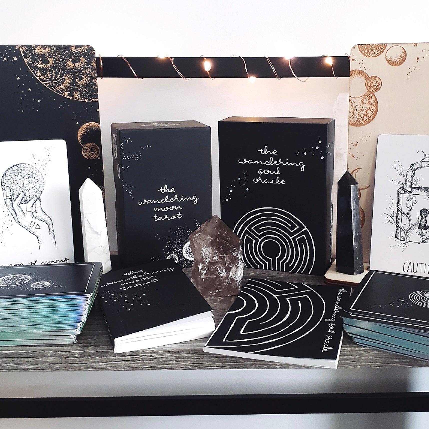 free tarot deck: wandering soul oracle, holographic illustrated aesthetic oracle cards - The Wandering Moon Co.