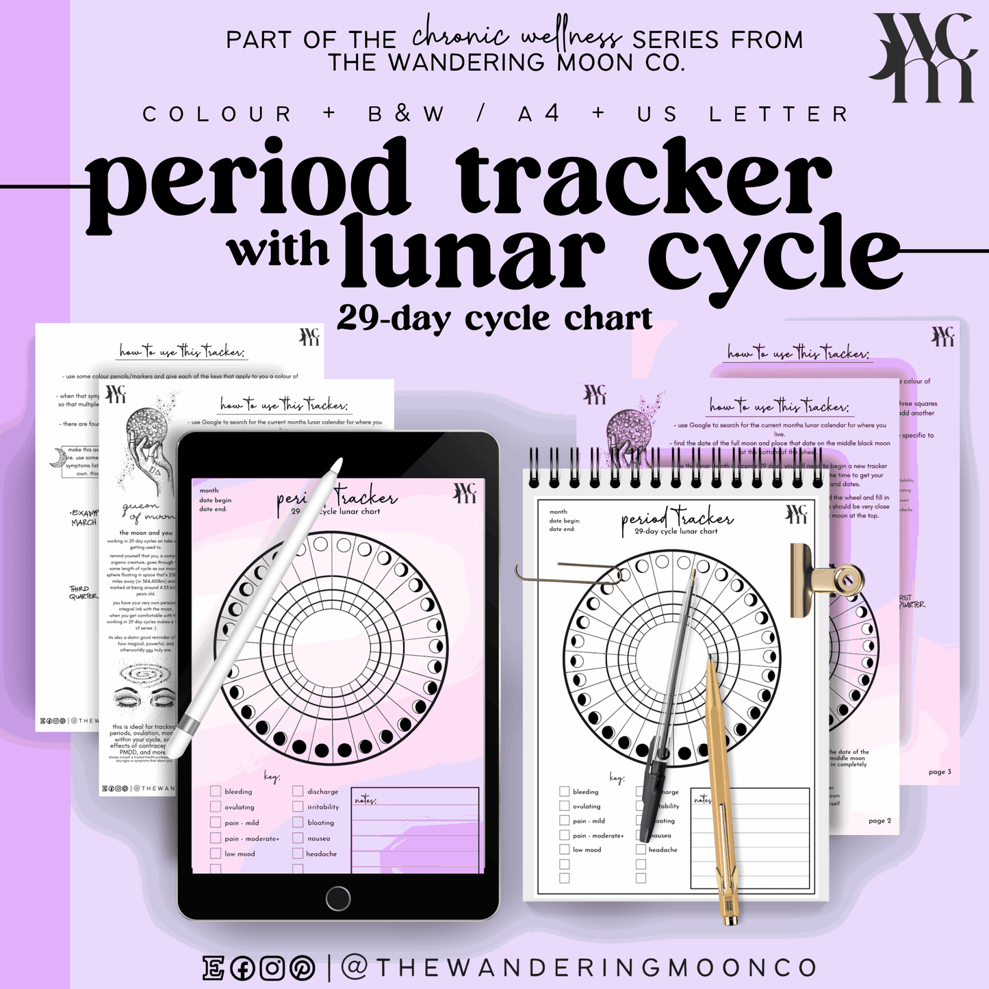 period tracker mock up in colour and black and white 