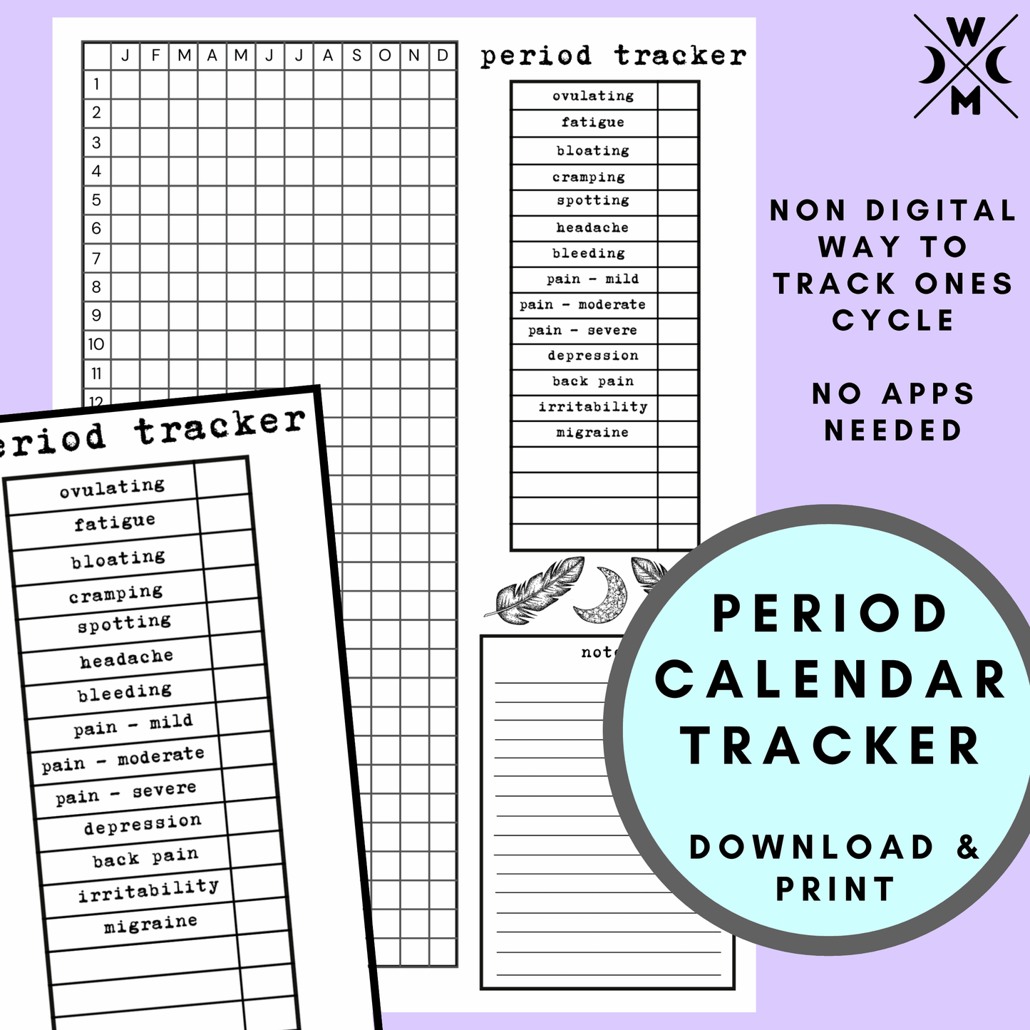 the yearly period tracker that’s included, in black and white 