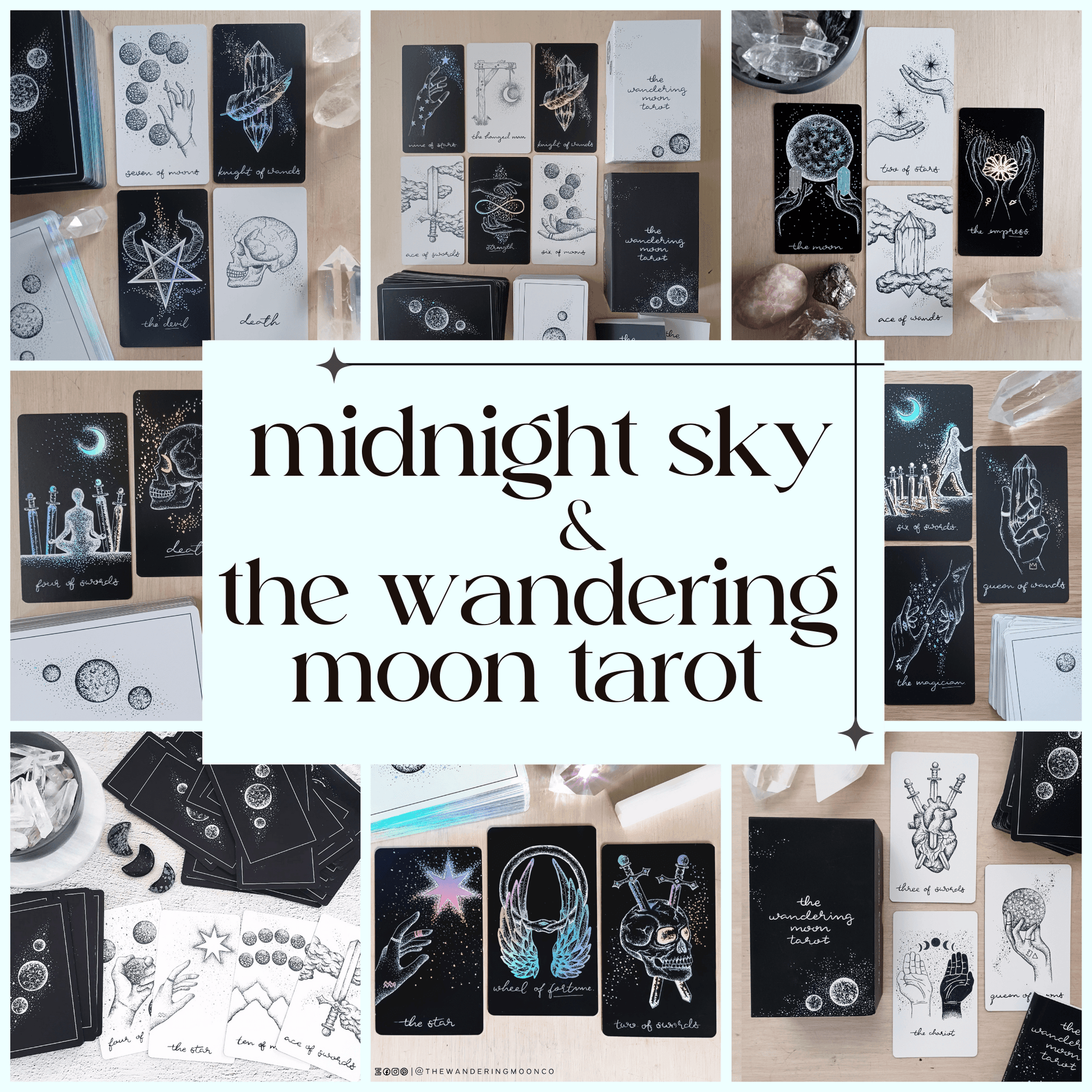 midnight sky & wandering moon tarot: aesthetic indie tarot deck bundle set - The Wandering Moon Co.