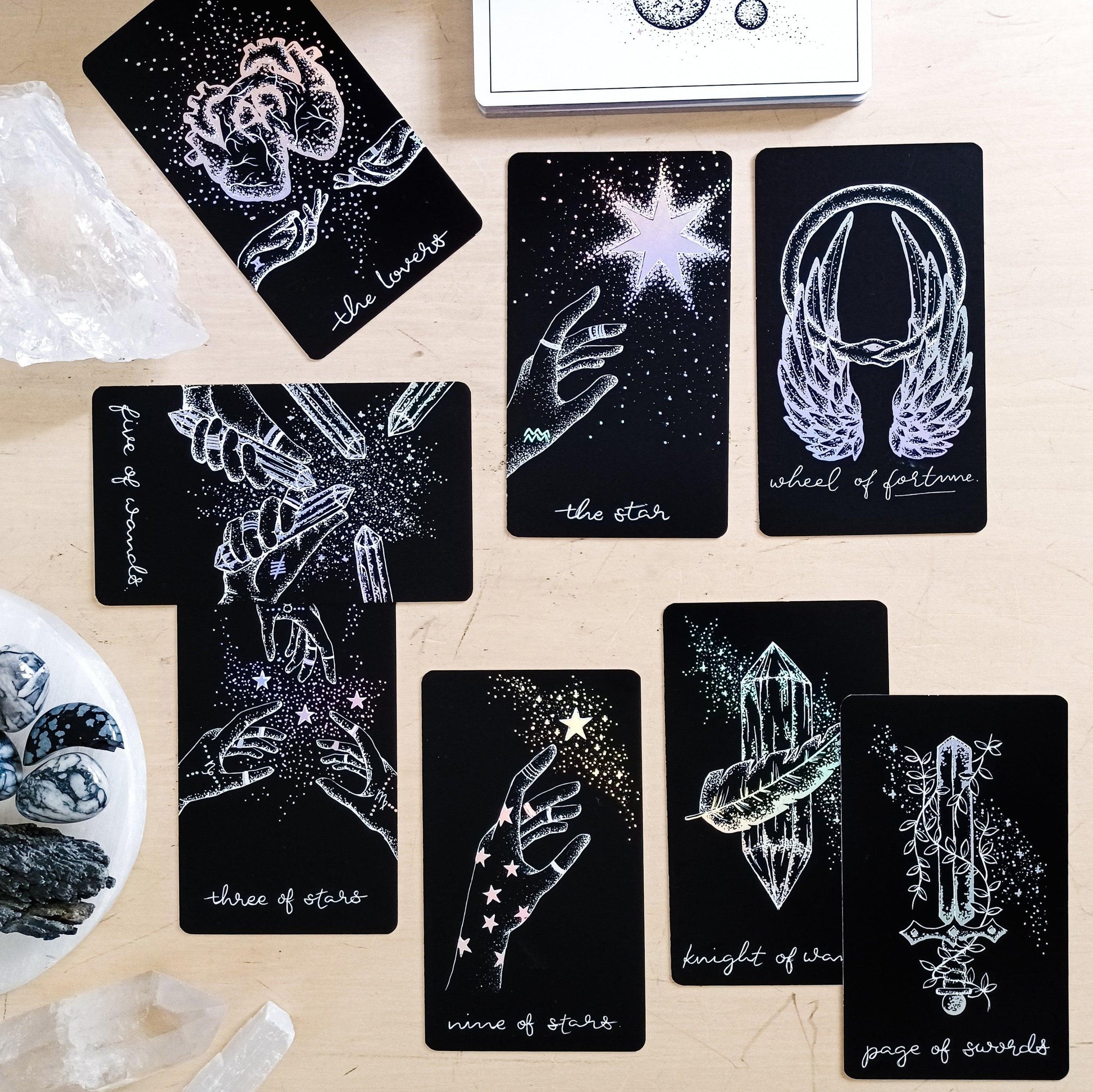 8 card in depth divination tarot spread, showing court cards & minor arcana tarot cards