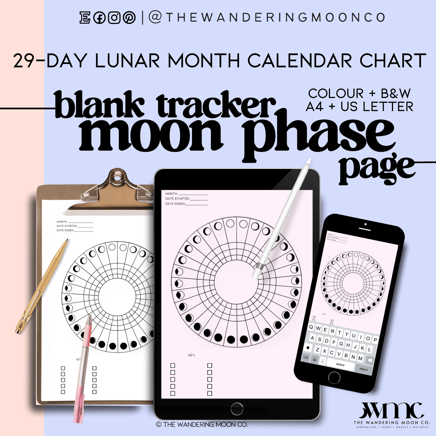 blank moon phase tracker: 29-day cycle tracker journal