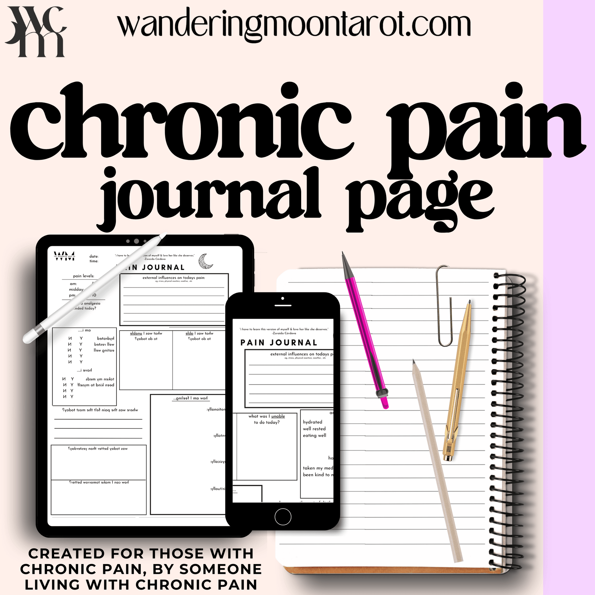 pain journal page tracker - The Wandering Moon Co.