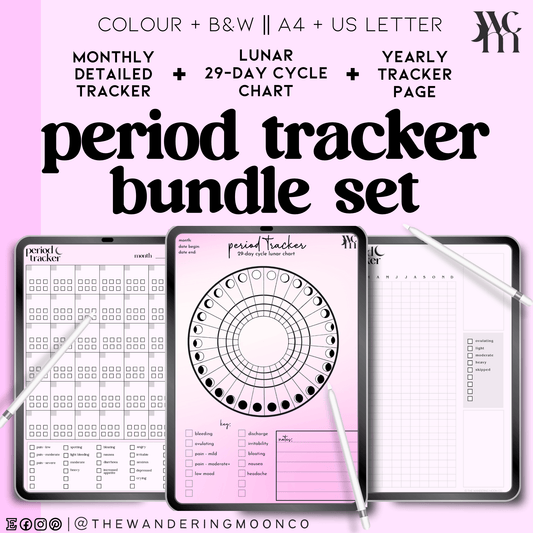 period tracker set: digital, downloadable, printable || journal pages - The Wandering Moon Co.