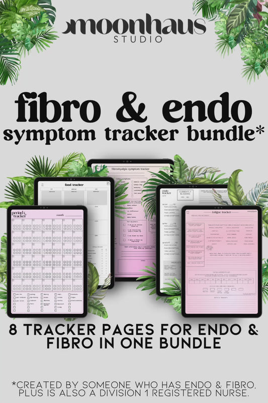 printable symptom trackers: fibro & endo bundle | printable digital journal PDF | chronic pain and illness, fibromyalgia endometriosis