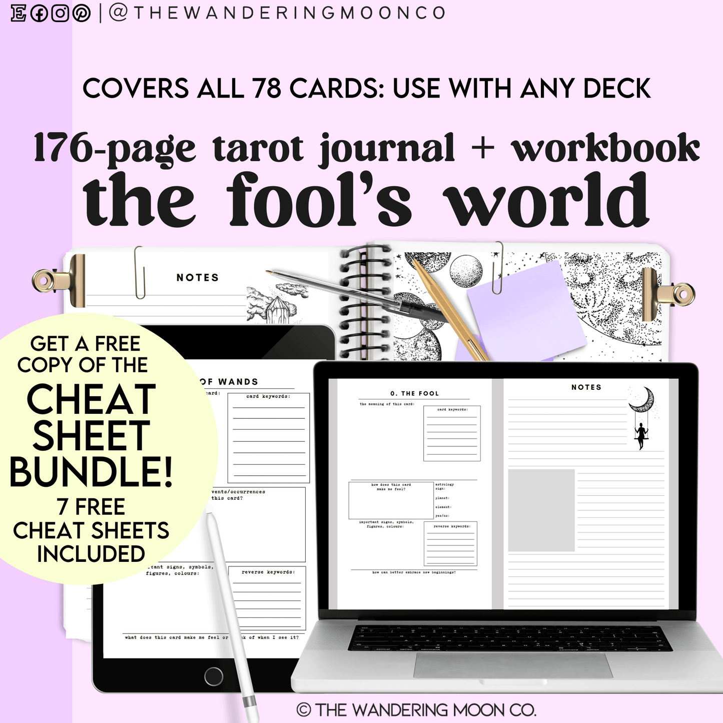 tarot booklet journal: the fool’s world - tarot guidebook with free gifts - The Wandering Moon Co.