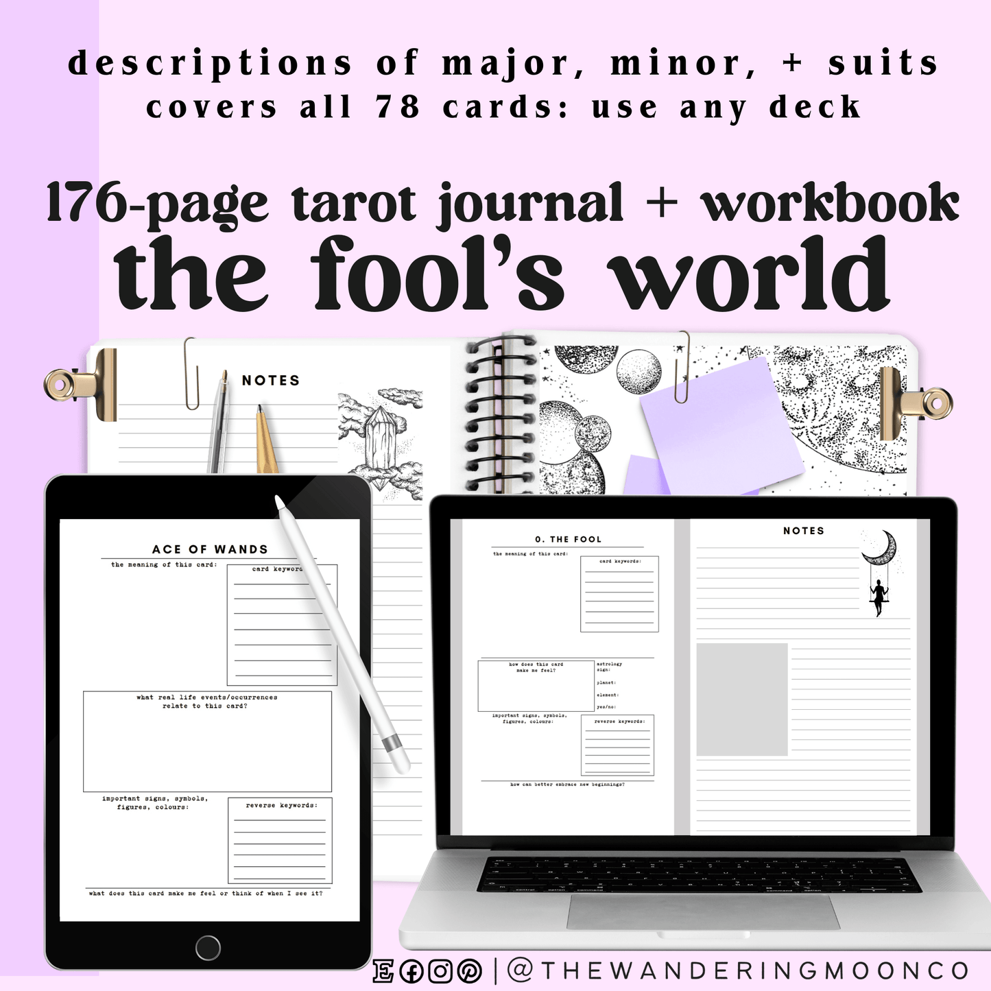 tarot booklet journal: the fool’s world - tarot guidebook with free gifts - The Wandering Moon Co.