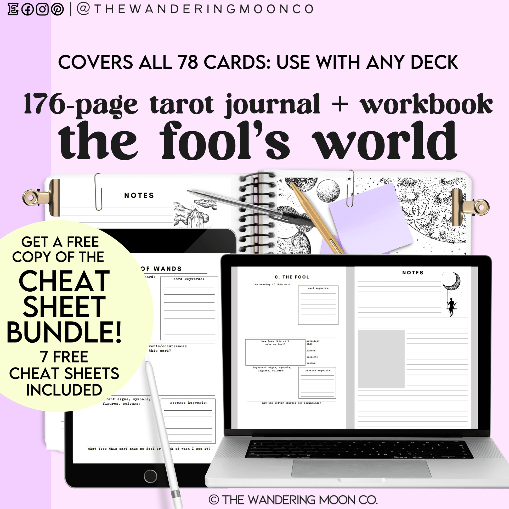 tarot card journal page: the shadow card | digital, printable, download PDF - The Wandering Moon Co.