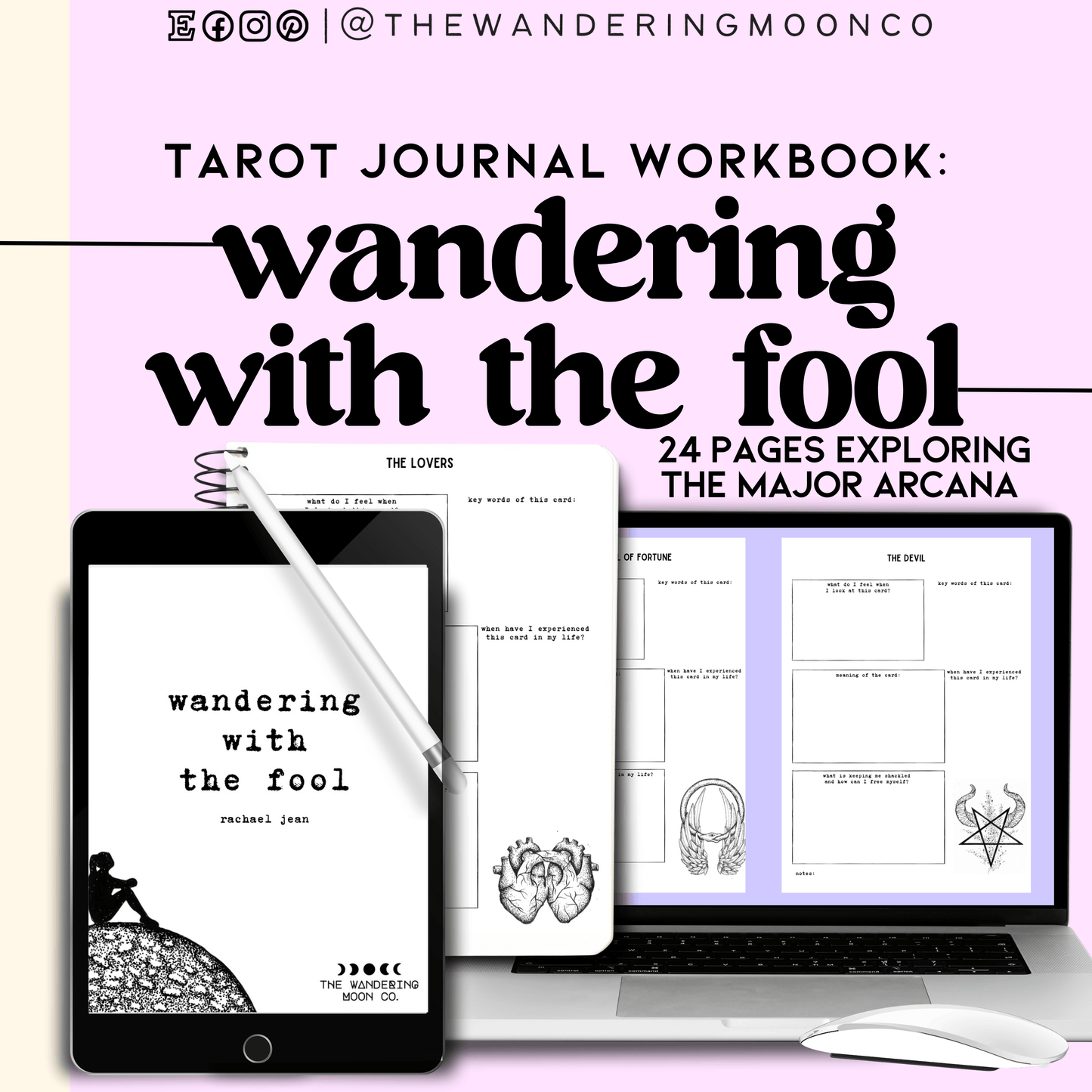tarot workbook: wandering with the fool journal booklet PDF digital download, printable - The Wandering Moon Co.