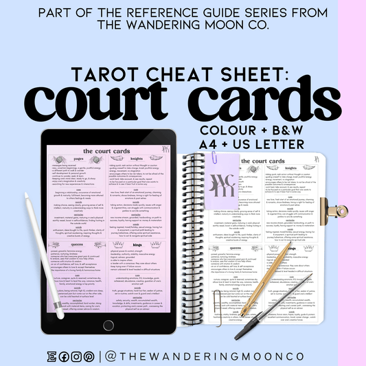 the court cards: a tarot card reference guide, cheat sheet. - The Wandering Moon Co.