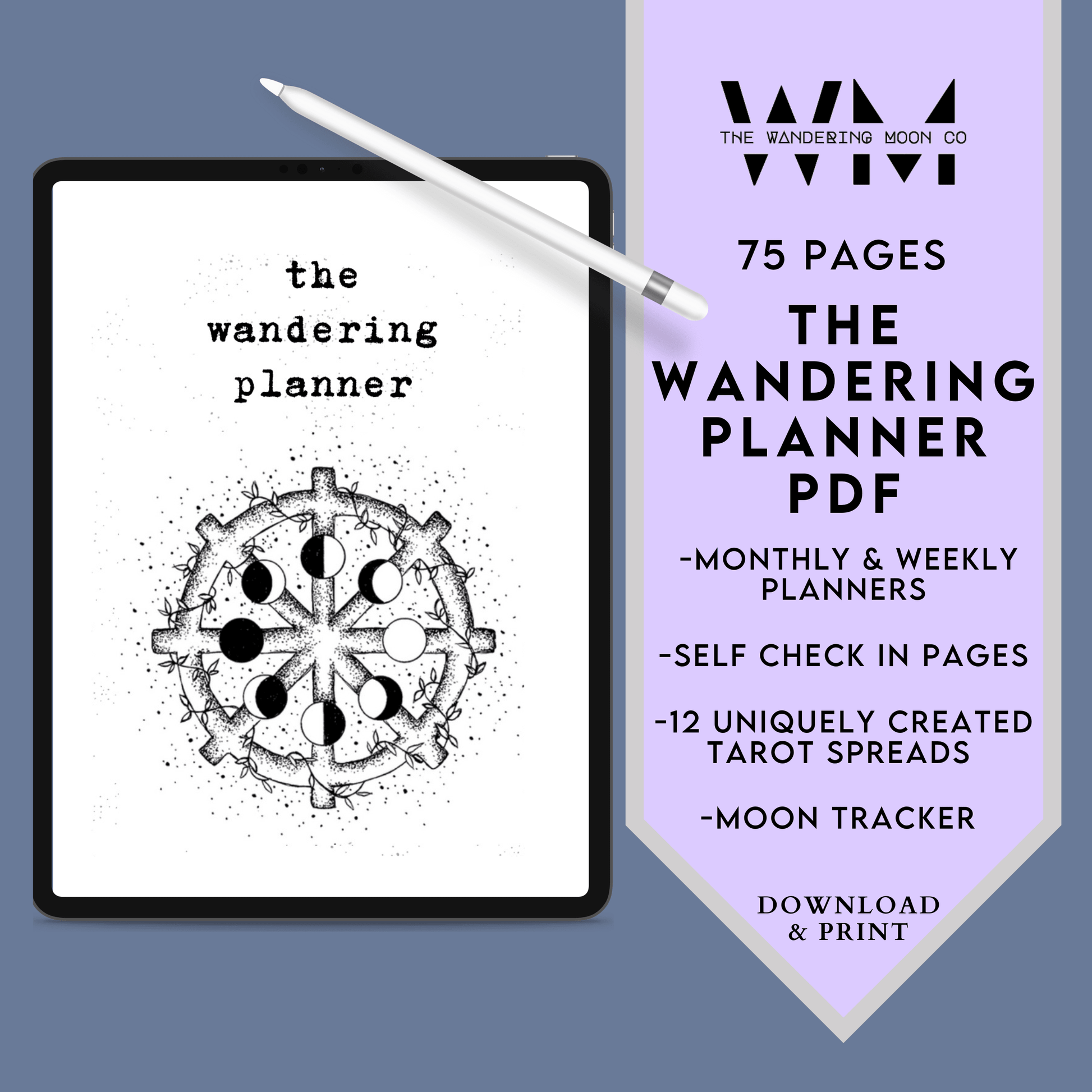 a graphic showing the focus points of the wandering planner journal