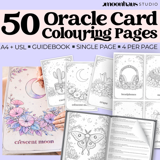 50 Printable Oracle Card Deck of Colouring Pages, Printable & Digital